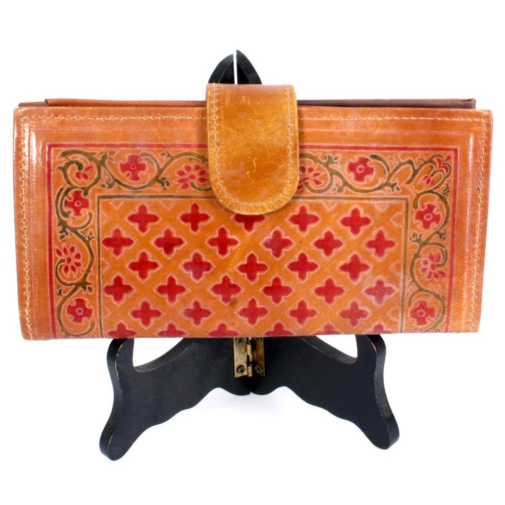 Deadstock Vintage 90s RGA Painted Tooled Leather Wallet Cottagecore Boho NOS